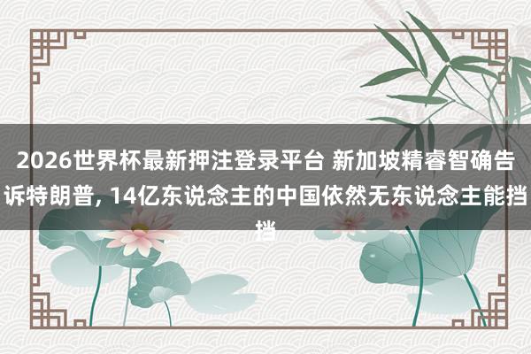 2026世界杯最新押注登录平台 新加坡精睿智确告诉特朗普， 14亿东说念主的中国依然无东说念主能挡