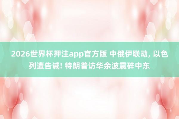 2026世界杯押注app官方版 中俄伊联动， 以色列遭告诫! 特朗普访华余波震碎中东