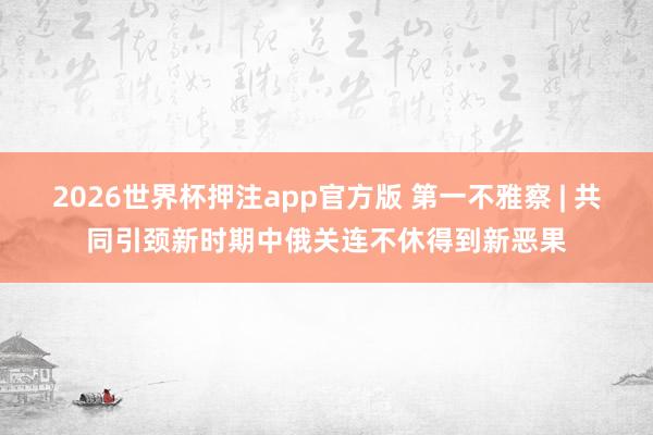 2026世界杯押注app官方版 第一不雅察 | 共同引颈新时期中俄关连不休得到新恶果
