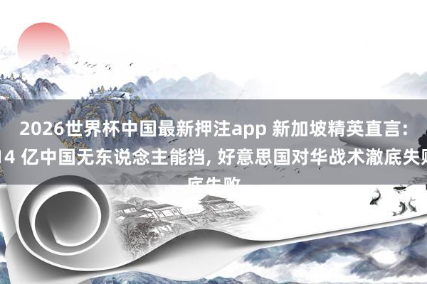 2026世界杯中国最新押注app 新加坡精英直言: 14 亿中国无东说念主能挡， 好意思国对华战术澈底失败