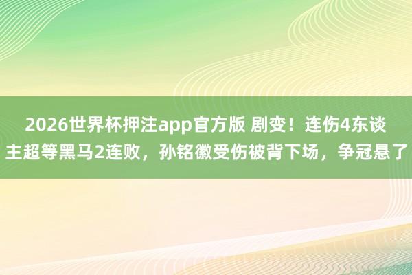 2026世界杯押注app官方版 剧变！连伤4东谈主超等黑马2连败，孙铭徽受伤被背下场，争冠悬了