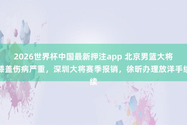 2026世界杯中国最新押注app 北京男篮大将膝盖伤病严重，深圳大将赛季报销，徐昕办理放洋手续
