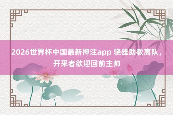 2026世界杯中国最新押注app 骁雄助教离队，开采者欲迎回前主帅