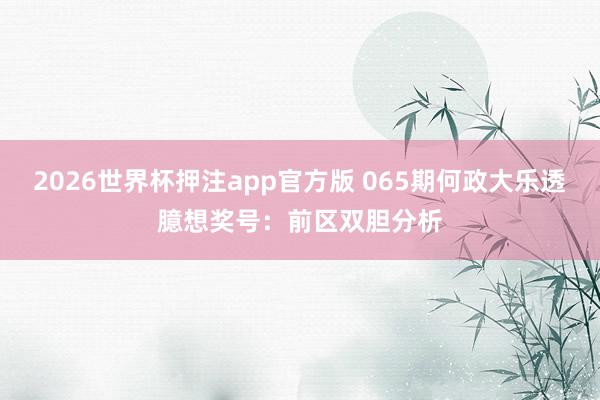 2026世界杯押注app官方版 065期何政大乐透臆想奖号：前区双胆分析