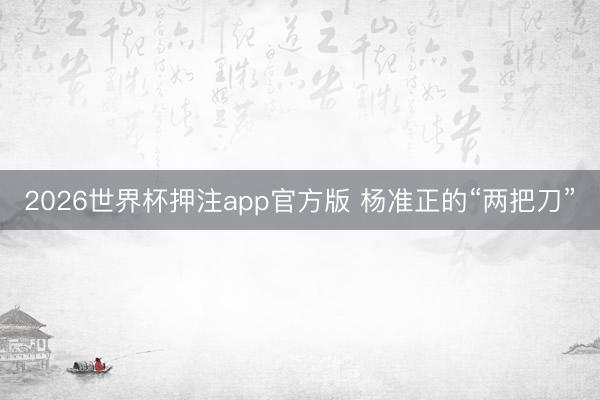 2026世界杯押注app官方版 杨准正的“两把刀”
