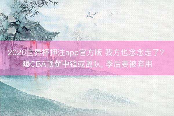 2026世界杯押注app官方版 我方也念念走了? 曝CBA顶薪中锋或离队， 季后赛被弃用