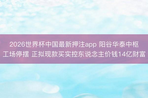 2026世界杯中国最新押注app 阳谷华泰中枢工场停摆 正拟现款买实控东说念主价钱14亿财富